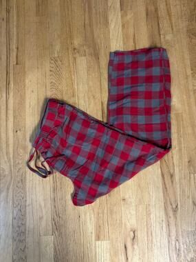 Men’s GAP Red Gray Cotton Flannel Plaid Pajama Pants Drawstring Pockets, XXL